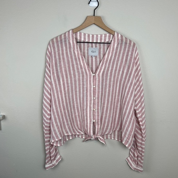 Rails Sloan Rose Stripe Linen Blend Tie Front Top - Picture 2 of 6